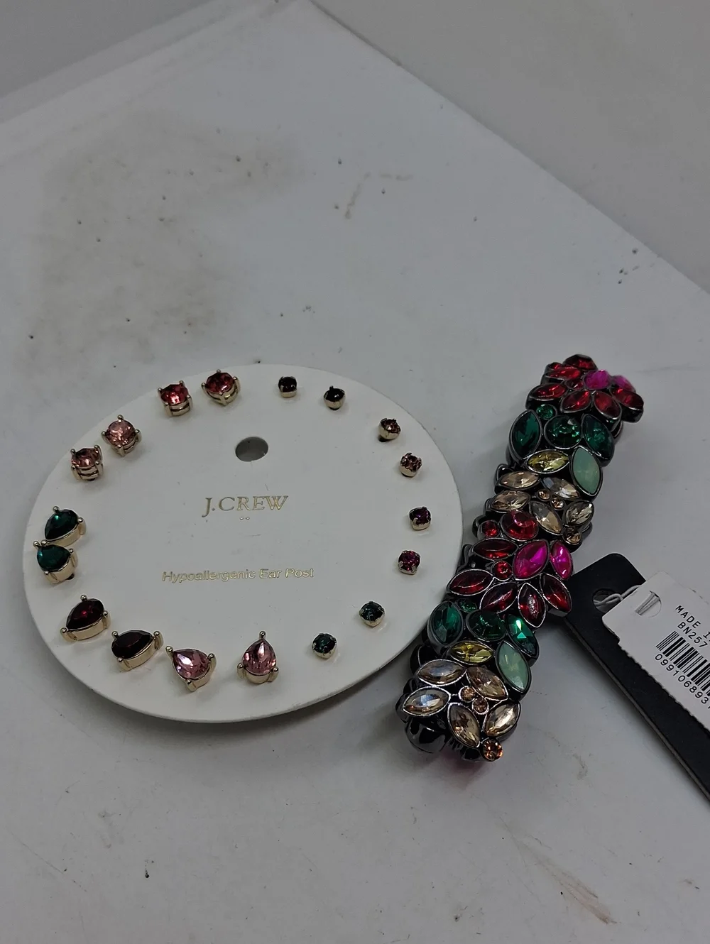 NWT J. Crew Multicolor Crystal Flower Bracelet with Assorted Stud Earrings